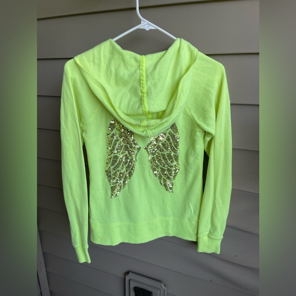 Victoria’s Secret‎ Neon Yellow Sequin Angel Wings Full Zip Hoodie Colorful Y2K